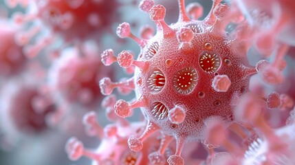 red viruses under a microscope - obrazy, fototapety, plakaty