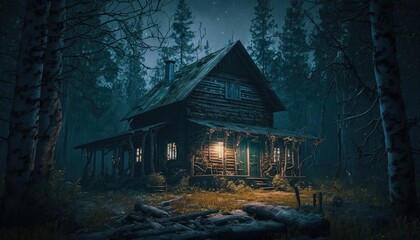 abandoned house in the woods. Generative AI