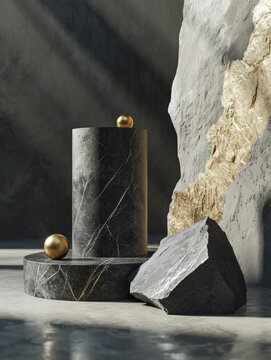 Elegant Rough Stone Cylinder Podium for Premium Product Display
