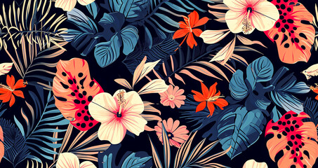 Tropical exotic illustration with flowers. Nature banner - obrazy, fototapety, plakaty