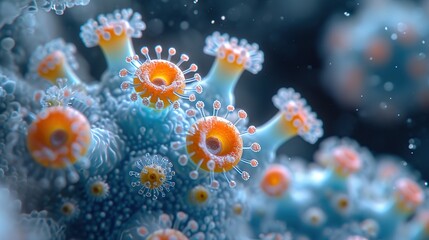 Fototapeta na wymiar Viruses and bacteria. Viruses in infected organism