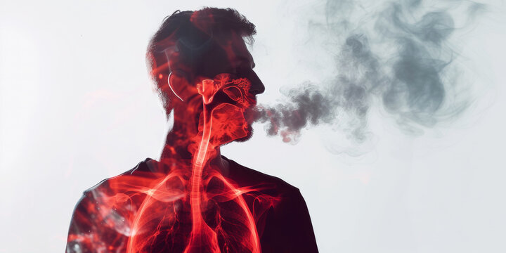Person with lungs. World No Tobacco day. Affected by smoking. Panorama
