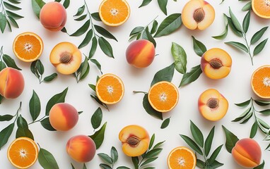 seamless pattern with oranges and peaches