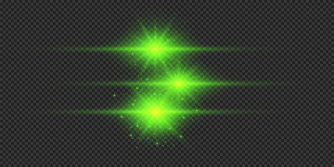 Set of green horizontal light effects of lens flares