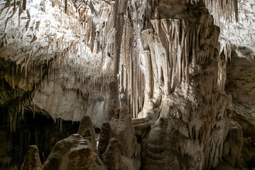 detail view of the rock formations inside the Cuevas del Drach in eastern Mallorca