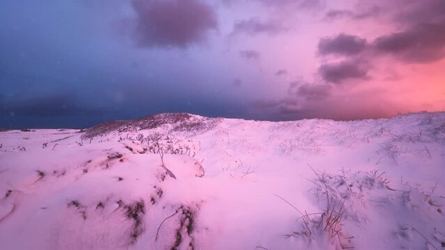 Cape Cod in Winter with Snow at Sunset on the Beach