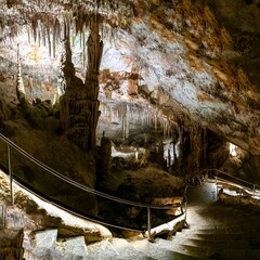stairs leading down into the Cuevas del Drach caves in Porto Cristo in eastern Mallorca