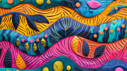colorful wood carved background, African folklore pattern, hand painted. Generative Ai. - obrazy, fototapety, plakaty