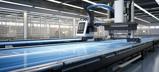 Fototapeta premium A large machine is moving along a conveyor belt. Generative AI.