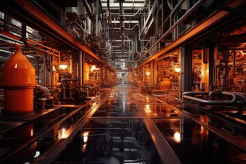 Industrial factory with pipes and valves. Generative AI.