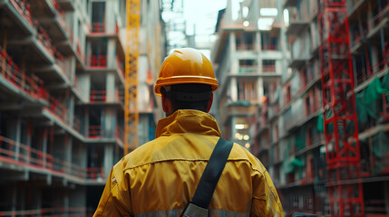 Back view of construction engineer in standard safety, generative ai