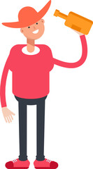 Country Man Character Drinking Beer
