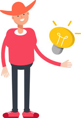 Country Man Character and Light Bulb
