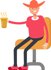 Country Man Character Drinking Coffee
