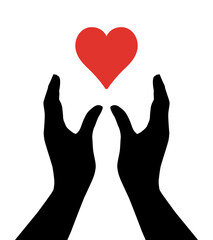 両手のシルエットと上にハート