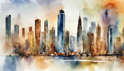 Abstract Watercolor Cityscape Silhouette