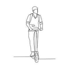 One continuous line drawing of the people using scooter for going to office vector illustration. Illustration Scooters are alternative transportation with simple linear style vector concept design.