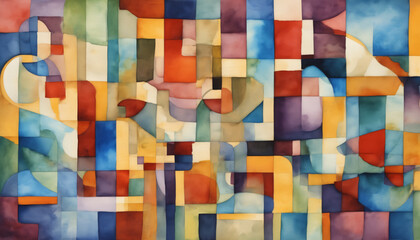 Abstract Geometric Watercolor Mosaic