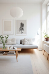 A minimalist living space with a Scandinavian touch, featuring a curated selection of decor and a focus on functionality.