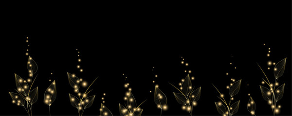 Fototapeta premium Golden Line art botany banner. Japanese style Hand drawn vector. Line art style design. Concept traditional Asian Card with space for text wedding, invitation, template card Golden frames.