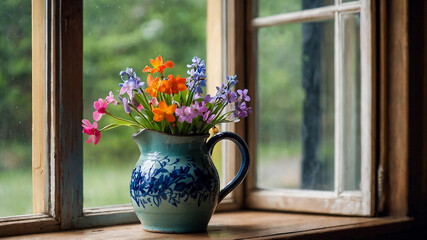 Fototapeta na wymiar Flower Vase In the Window