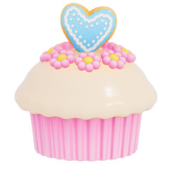Happy Mother's day , mini cupcake on transparent background, 3D Rendering