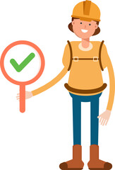 Woman Mountaineer Character Showing Check Mark
