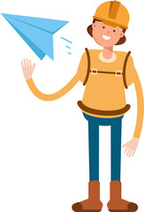 Woman Mountaineer Character Holding Paper Plane
