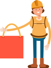 Woman Mountaineer Character Holding Shopping Bag
