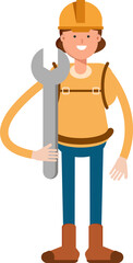 Woman Mountaineer Character Holding Wrench
