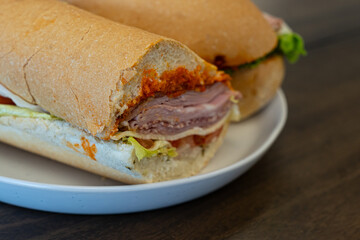Italian delicacy gourmet Sandwich with meats ready to eat