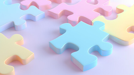 Obraz premium An array of softly colored pastel puzzle pieces on a gentle pink background, representing concepts of problem-solving and collaboration