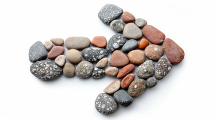 Arrow made of stones on white background. Direction symbol