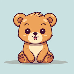 Cute cartoon teddy bear sitting on blue background. vector illustration.