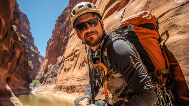 Canyoneering, Cliffside rappelling, Canyon explorations, Adventure abseiling, Harness and gear, Vertical descents, Rocky landscapes, Extreme descents, Adrenaline-fueled feats, Nature's challenge