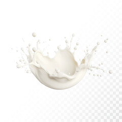 Milk splash isolated on transparent background. Realistic vector illustration.