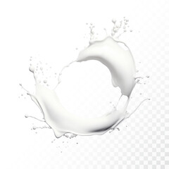 Milk splash isolated on transparent background. Realistic vector illustration.
