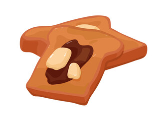Tasty crispy toasts with butter, jam. Grilled slices of bread with peanut for breakfast, morning eating. Fresh baked food, bakery. Snack menu. Flat isolated vector illustration on white background