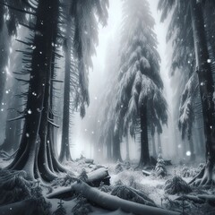 Winter deep in the forest.