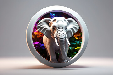 Elephant Circle Illustration Cartoon Vector Art Design, logo 3d elephant