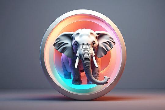 Elephant Circle Illustration Cartoon Vector Art Design, logo 3d elephant