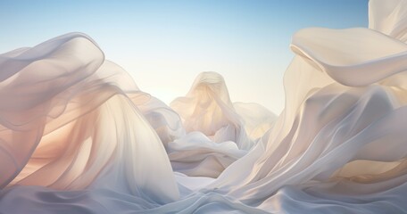 A white fabric is draped over a mountain. Generative AI. - obrazy, fototapety, plakaty