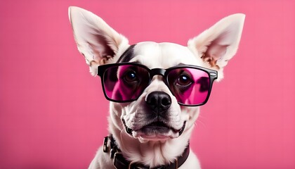 portrait of a dog wearing glasses
