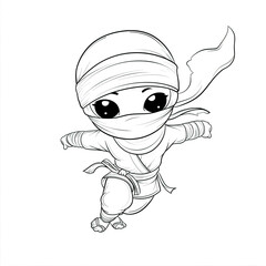 Obraz premium Cute ninja jump coloring page transparent background for children's cartoon style simple lines