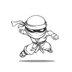 Cute ninja jump coloring page transparent background for children's cartoon style simple lines