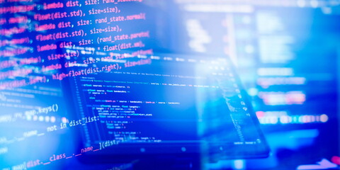 Digital technology industry concept development of programming and coding technologies.