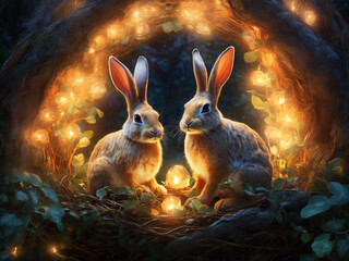 two rabbit in the night