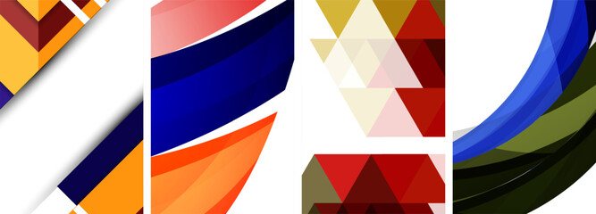 Vector posters - minimalist geometric abstract backgrounds, featuring circles, lines, and triangles in clean, modern design