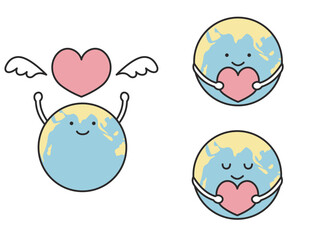 ハートマークを持ったかわいい地球のキャラクター