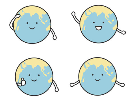 了解やいいねやグッドポーズをするかわいい地球のキャラクター